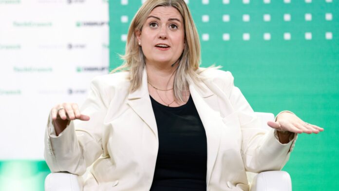 OnlyFans CEO Keily Blair speaking at TechCrunch Disrupt 2022